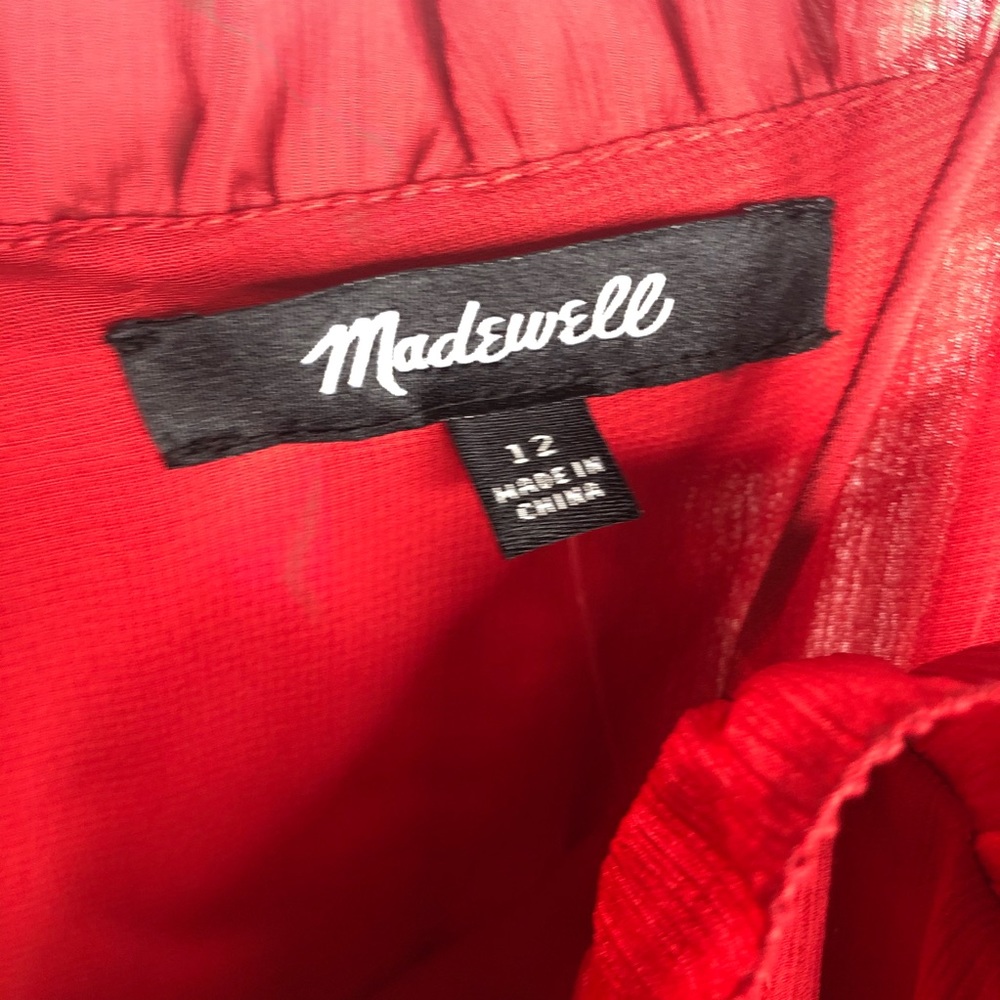 Madewell Pintucked Midi Dress Red Chiffon 12 - Picture 5 of 7